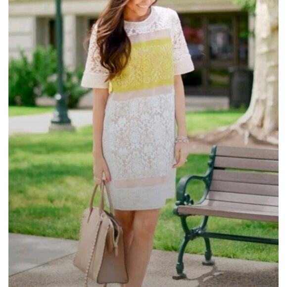 Rebecca Taylor Dress Silk Patchwork Size 8 Lace Sheer - Picture 1 of 8